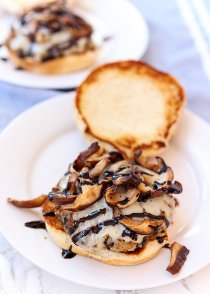 Turkey Veggie Mushroom Burgers with Goat Cheese and Sautéed Shiitakes