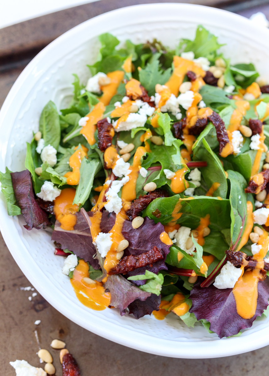 Mediterranean Salad with Roasted Red Pepper Vinaigrette  |  Lemon & Mocha