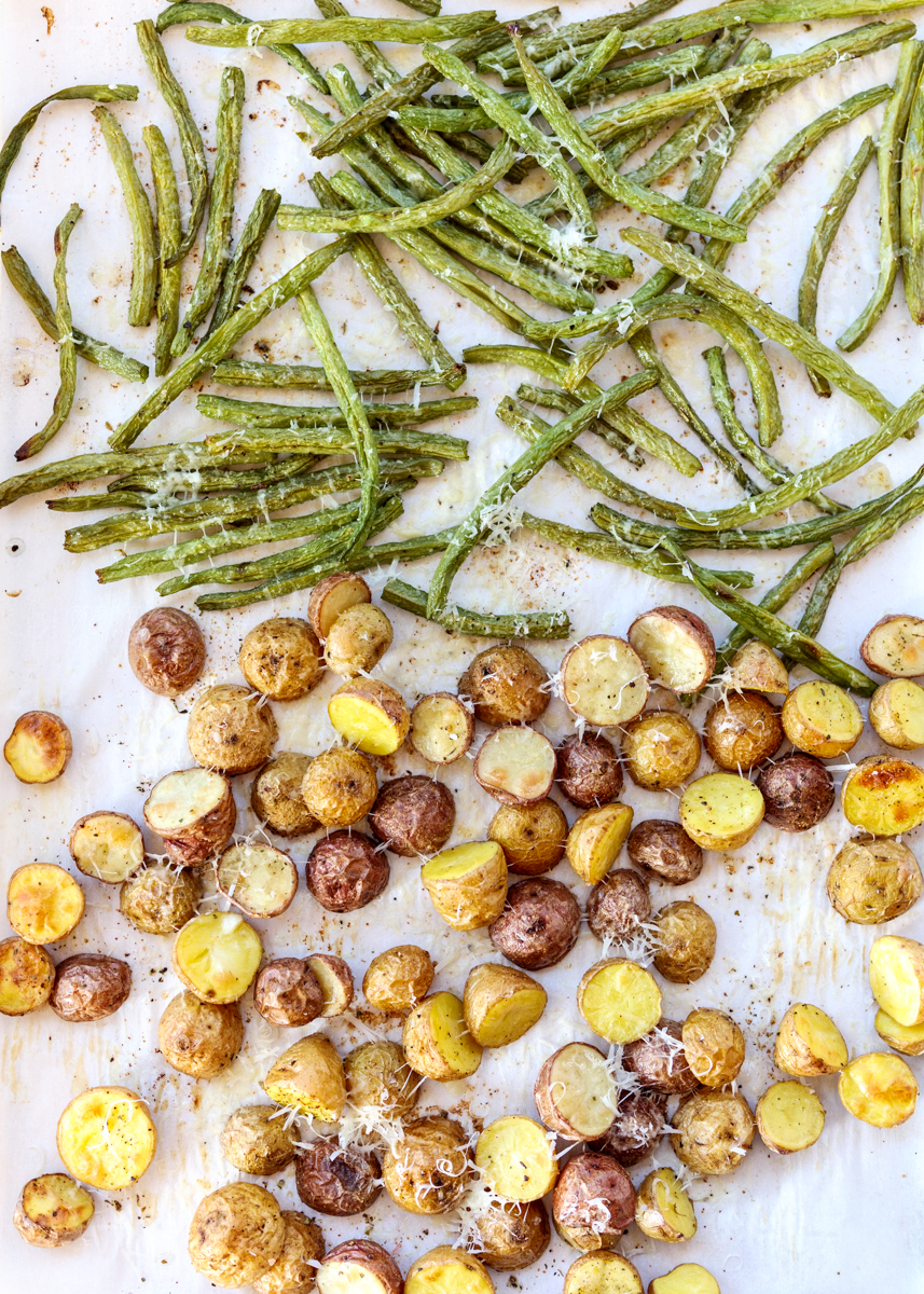 Sheet Pan Parmesan Roasted Green Beans and Baby Potatoes  |  Lemon & Mocha