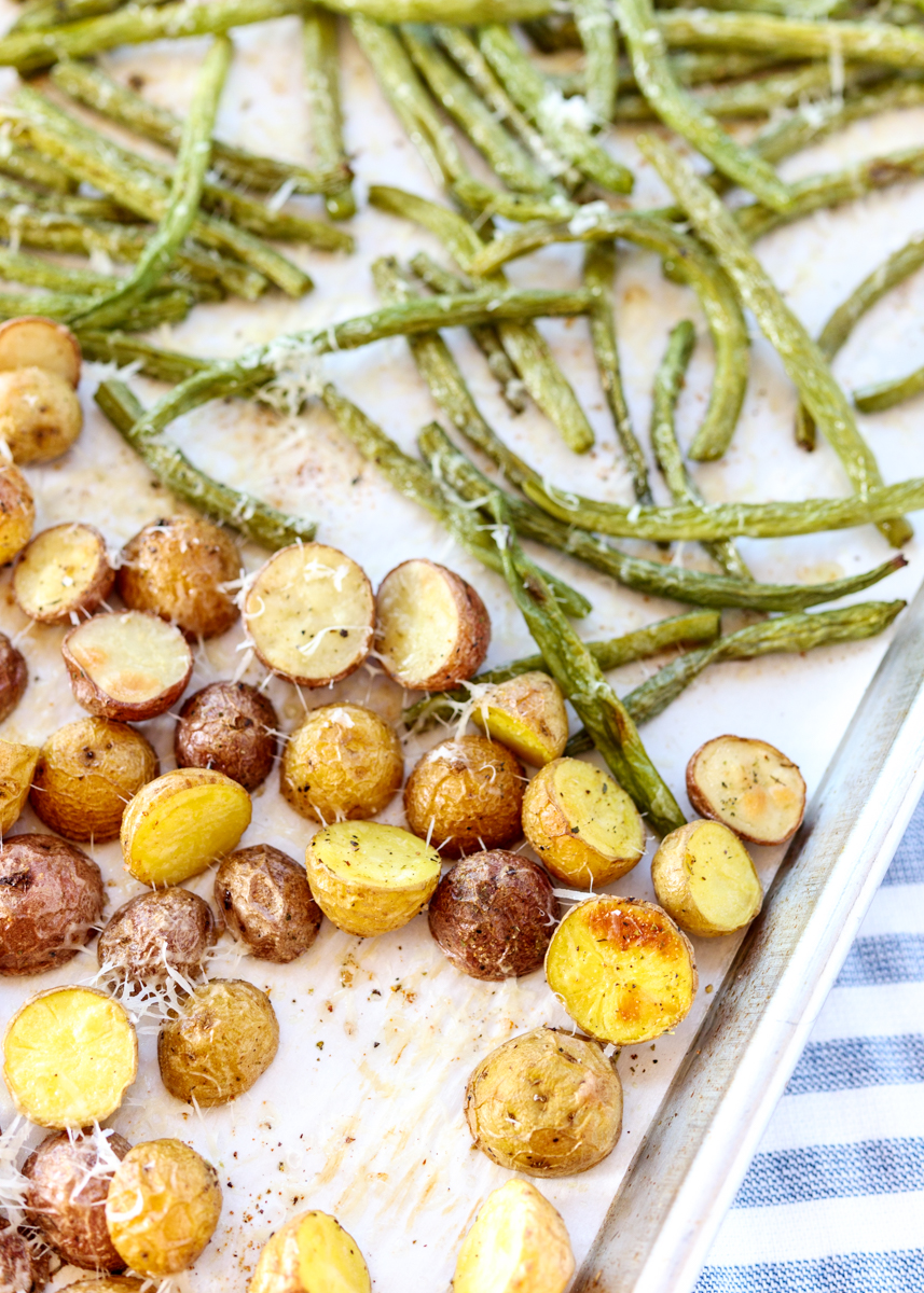 Sheet Pan Parmesan Roasted Green Beans and Baby Potatoes