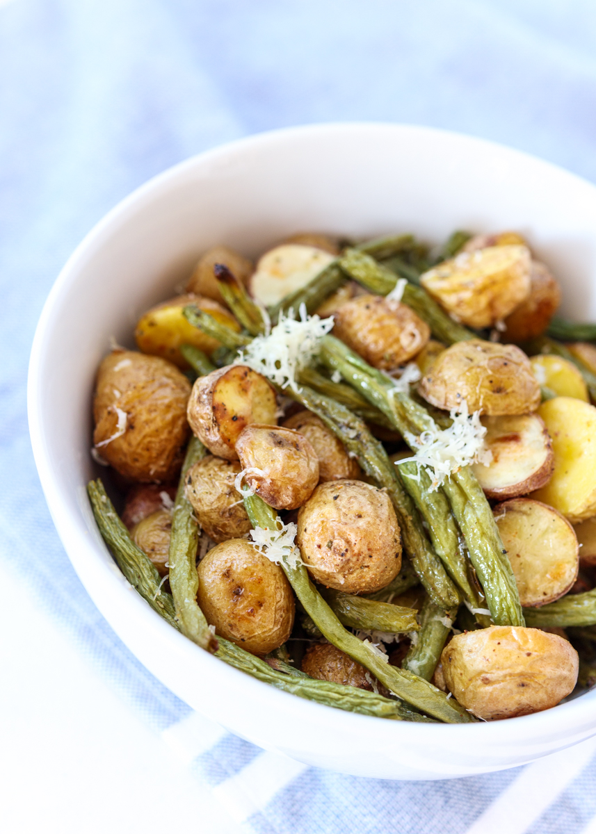 Sheet Pan Parmesan Roasted Green Beans and Baby Potatoes  |  Lemon & Mocha