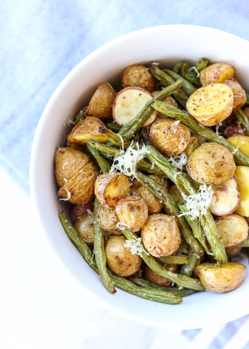 Sheet Pan Parmesan Roasted Green Beans and Baby Potatoes  |  Lemon & Mocha