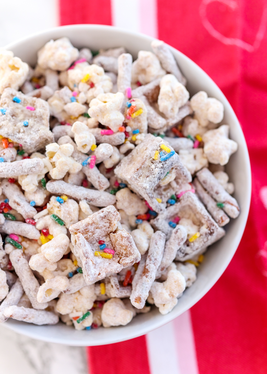 Funfetti Peanut Butter White Chocolate Waffle Snack Mix