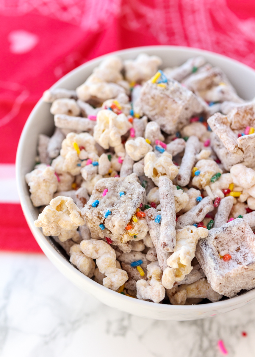 Funfetti Peanut Butter White Chocolate Waffle Snack Mix  |  Lemon & Mocha