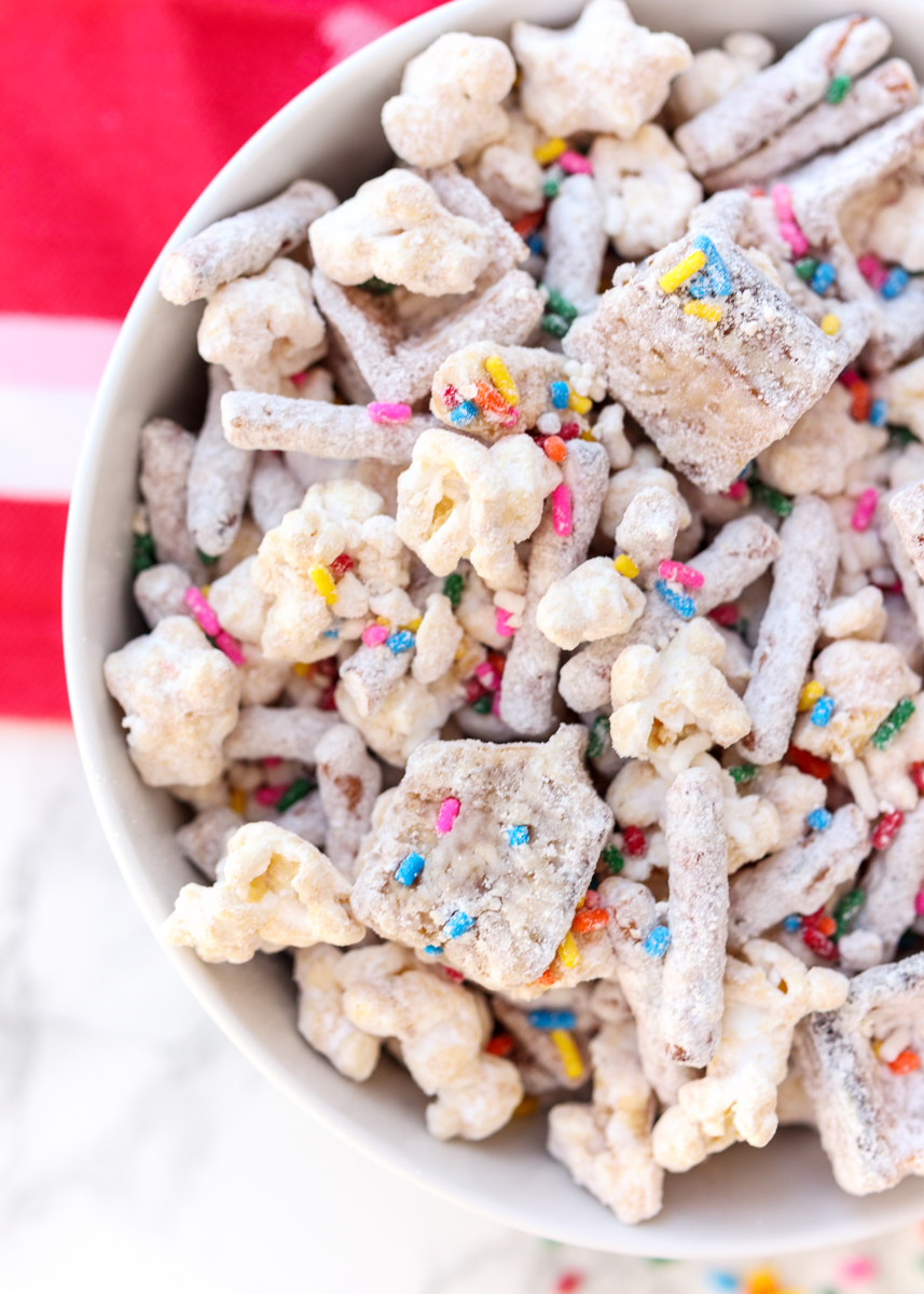 Funfetti Peanut Butter White Chocolate Waffle Snack Mix  |  Lemon & Mocha