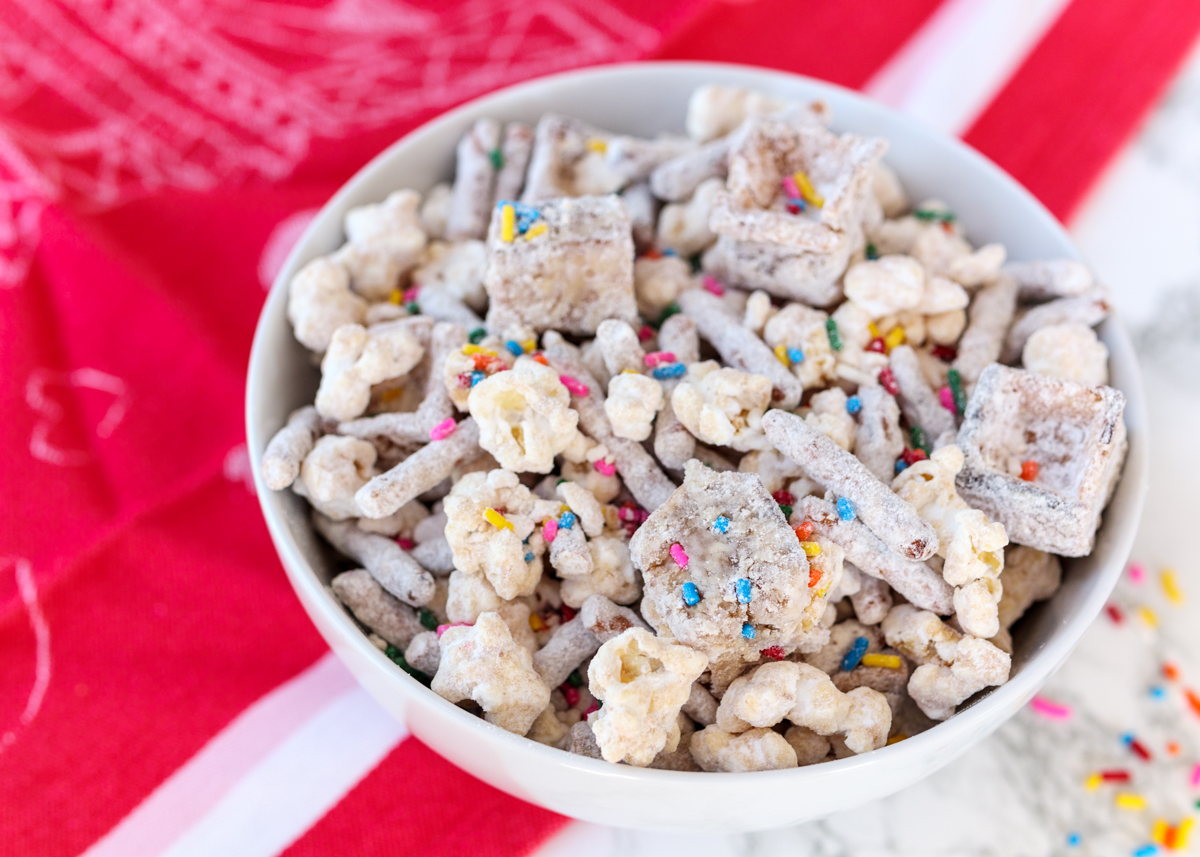 Funfetti Peanut Butter White Chocolate Waffle Snack Mix  |  Lemon & Mocha