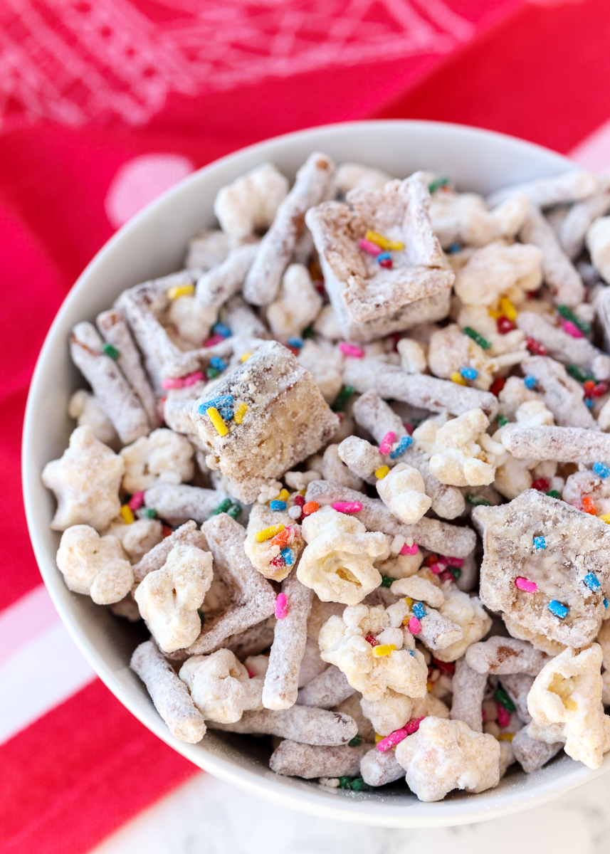 Funfetti Peanut Butter White Chocolate Waffle Snack Mix  |  Lemon & Mocha