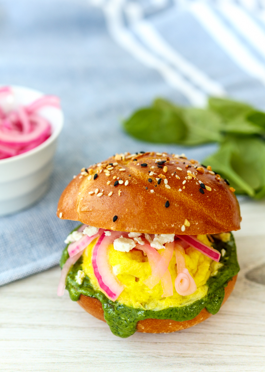 Goat Cheese Spinach Pesto Egg Sandwiches