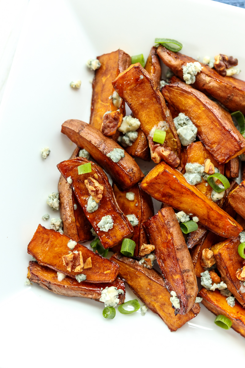 Balsamic Roasted Sweet Potatoes with Gorgonzola and Walnuts