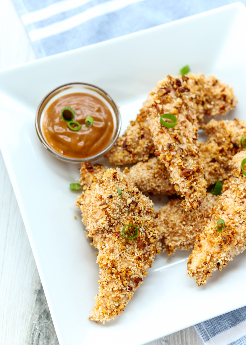 Crispy Sesame Pecan Chicken Tenders with a Hoisin Dipping Sauce  |  Lemon & Mocha