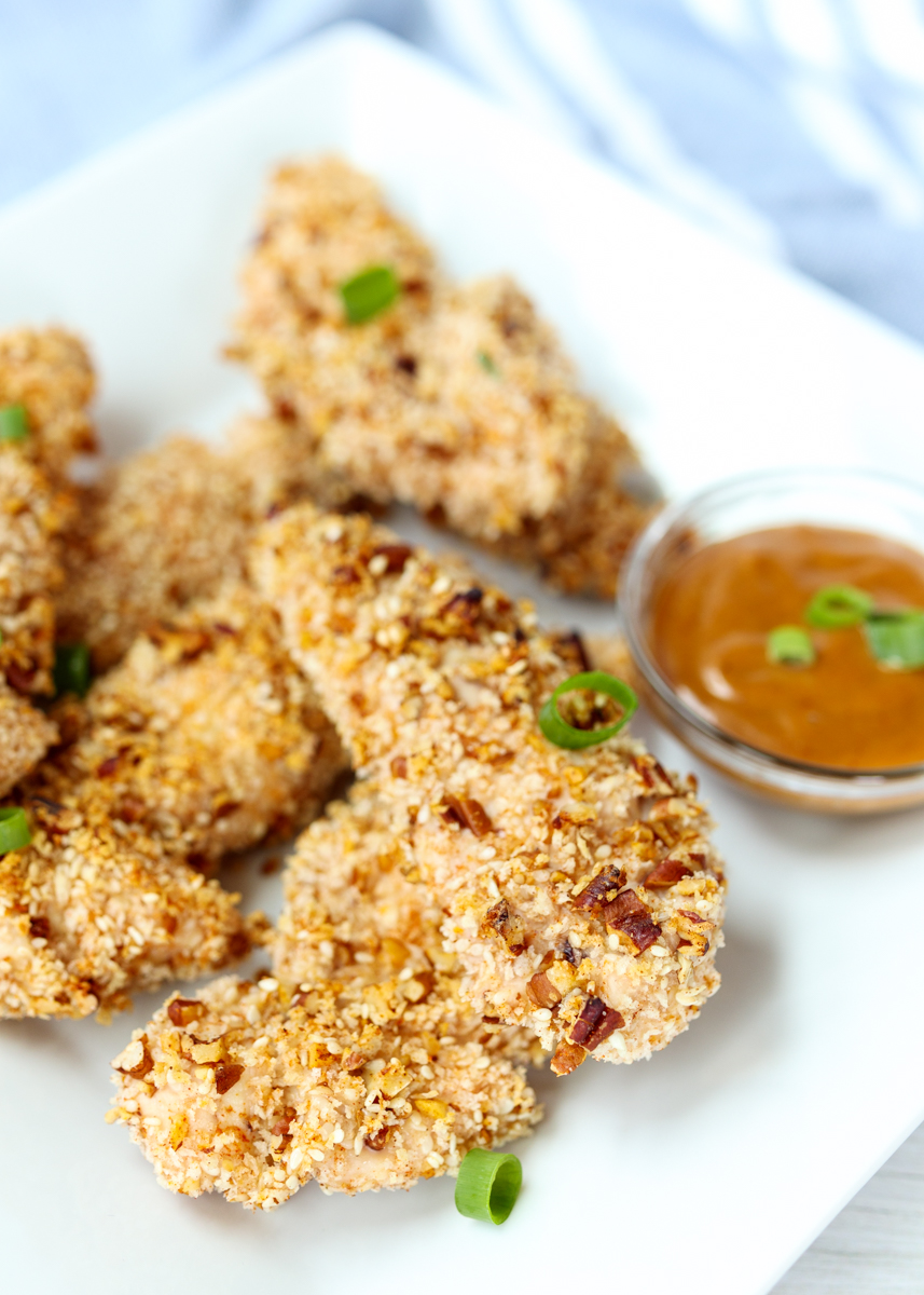 Crispy Sesame Pecan Chicken Tenders with a Hoisin Dipping Sauce  |  Lemon & Mocha