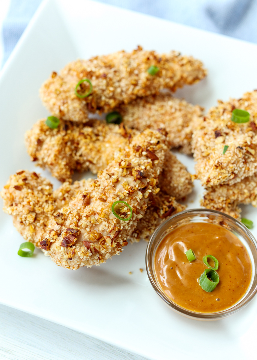 Crispy Sesame Pecan Chicken Tenders with a Hoisin Dipping Sauce  |  Lemon & Mocha