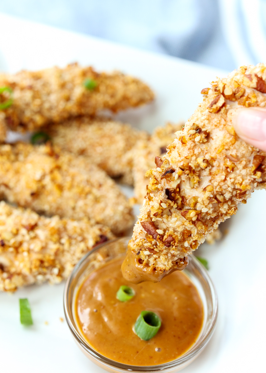 Crispy Sesame Pecan Chicken Tenders with a Hoisin Dipping Sauce  |  Lemon & Mocha