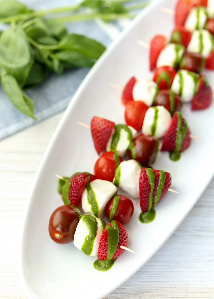 Strawberry Caprese Bites with Basil Vinaigrette