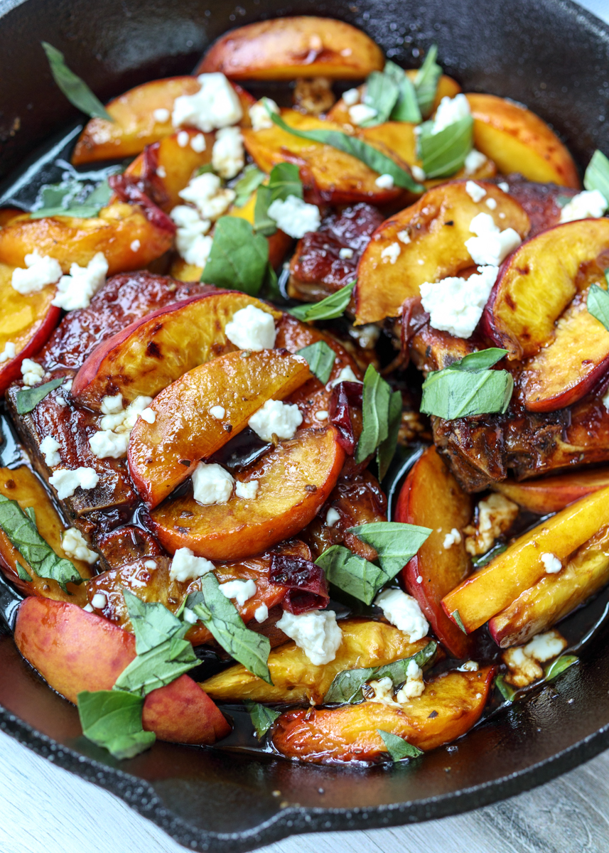 Skillet Balsamic Peach Pork Chops with Feta and Basil  |  Lemon & Mocha