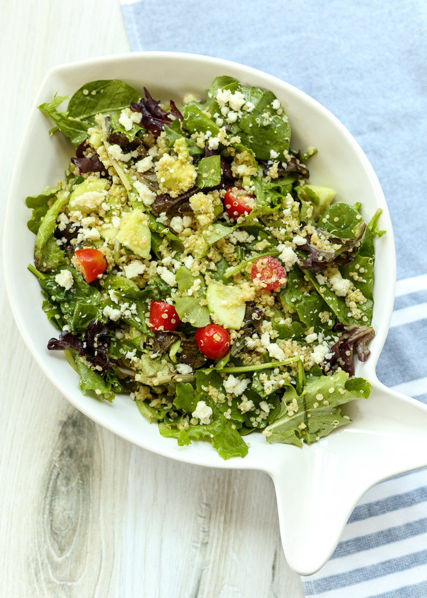 Quinoa Spinach and Greens Salad with a Roasted Garlic Lemon Vinaigrette  |  Lemon & Mocha