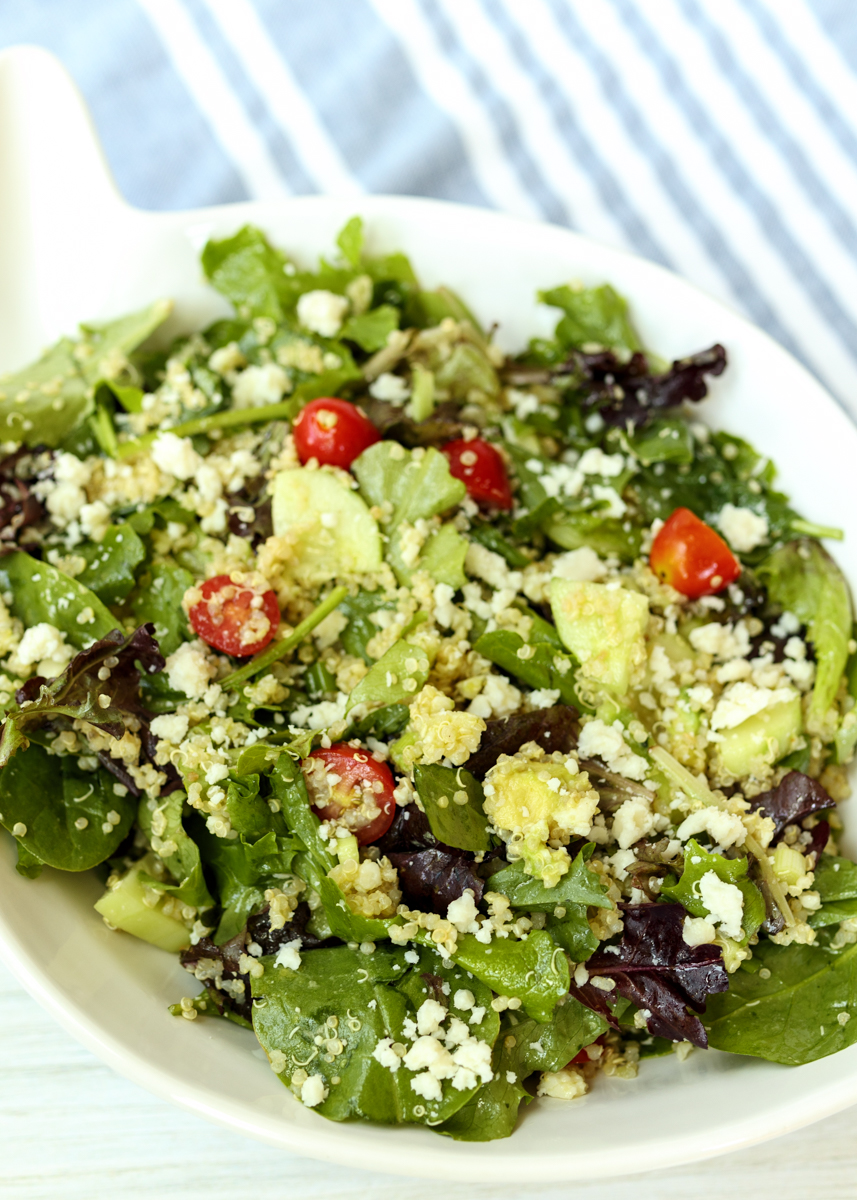 Quinoa Spinach and Greens Salad with a Roasted Garlic Lemon Vinaigrette  |  Lemon & Mocha