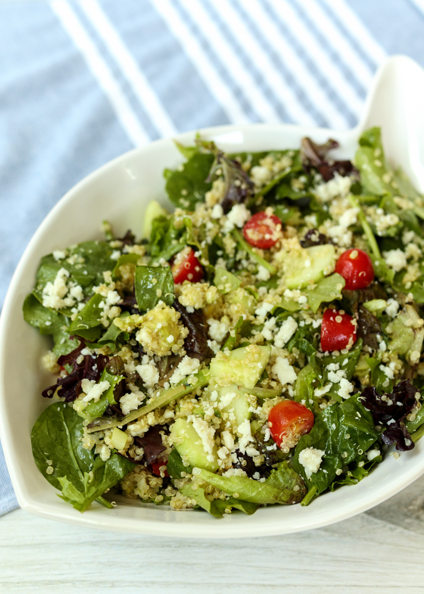 Quinoa Spinach and Greens Salad with a Roasted Garlic Lemon Vinaigrette  |  Lemon & Mocha