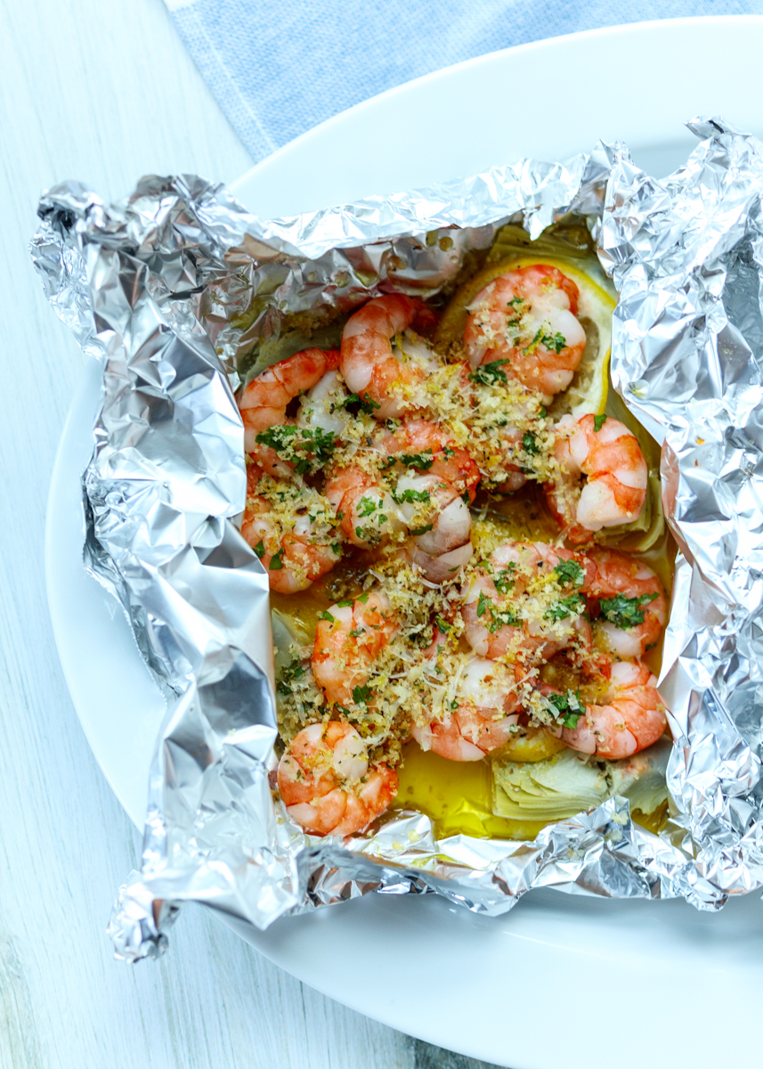 Lemon Artichoke Shrimp Scampi in a Foil Packet  |  Lemon & Mocha