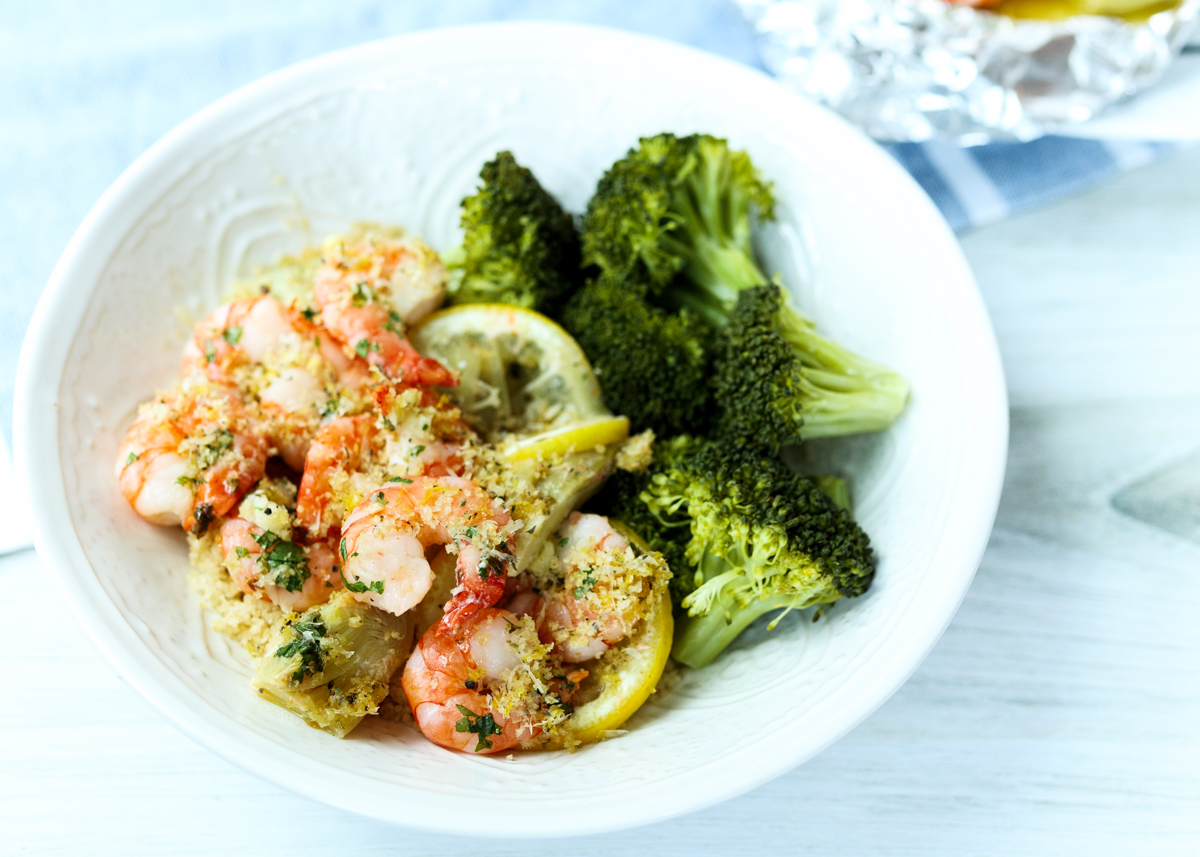 Lemon Artichoke Shrimp Scampi in a Foil Packet  |  Lemon & Mocha