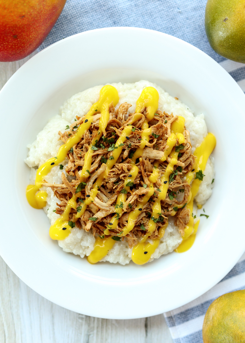 Chicken Coconut Sticky Rice Bowls with Mango Puree