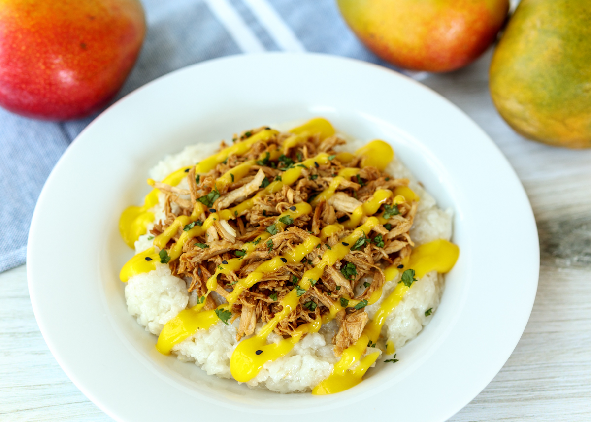 Chicken Coconut Sticky Rice Bowls with Mango Puree  |  Lemon & Mocha