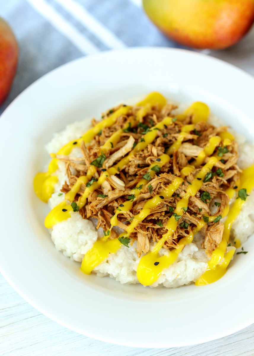 Chicken Coconut Sticky Rice Bowls with Mango Puree  |  Lemon & Mocha