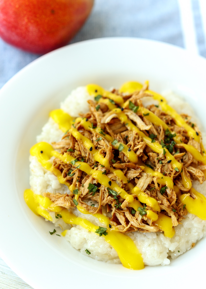 Chicken Coconut Sticky Rice Bowls with Mango Puree  |  Lemon & Mocha