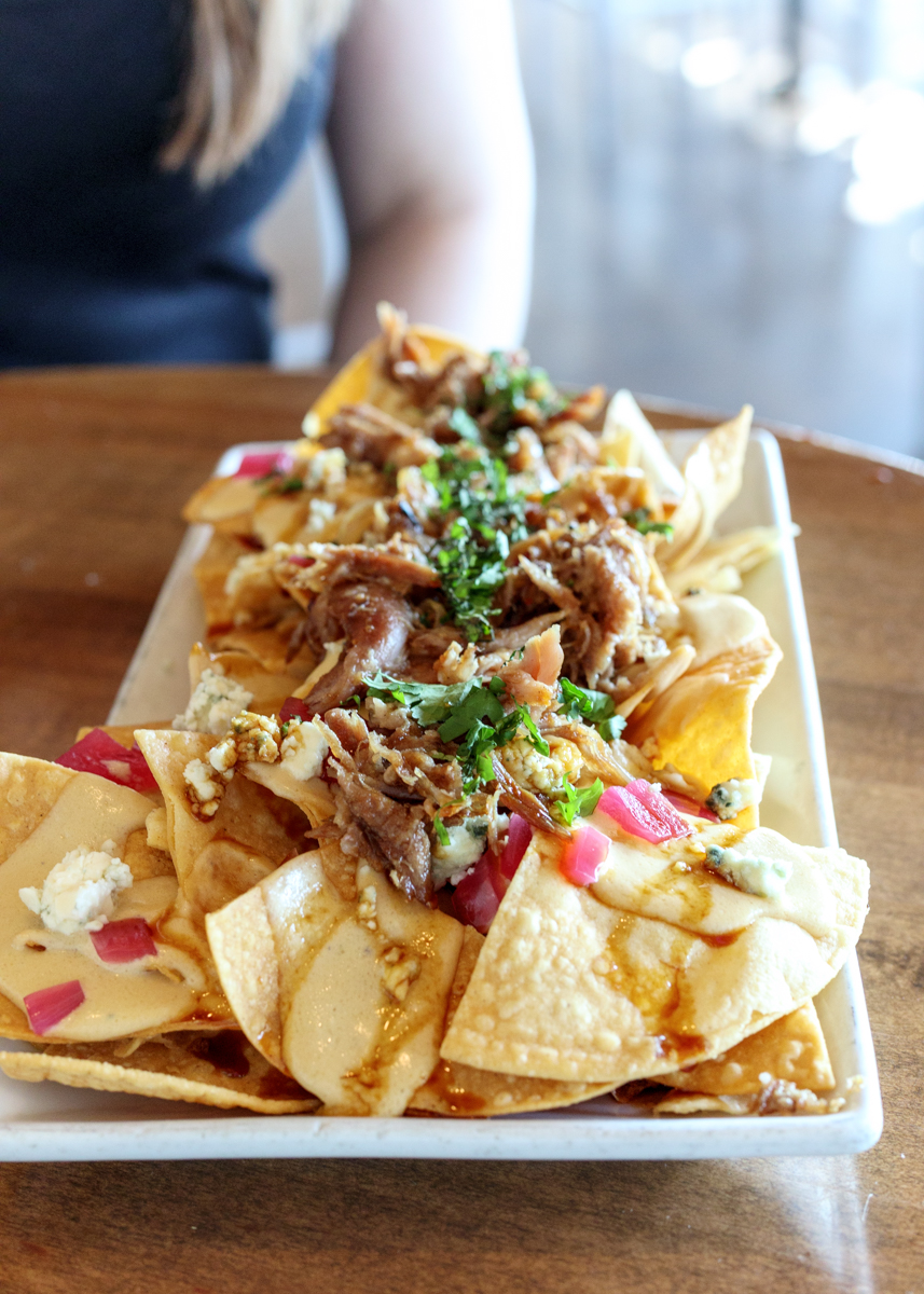 Duck Carnitas Nacho Bites with Blue Cheese and Blackberry Ale Sauce  |  Lemon & Mocha