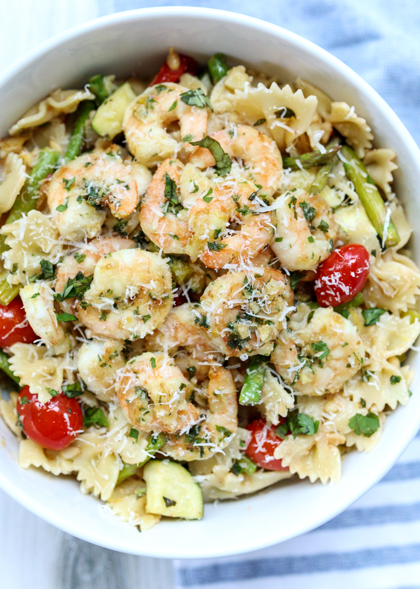 Pasta with Shrimp and Roasted Veggies in a Garlic Lemon Sauce  |  Lemon & Mocha