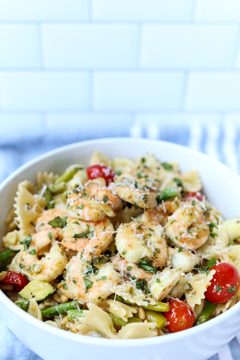 Pasta with Shrimp and Roasted Veggies in a Garlic Lemon Sauce  |  Lemon & Mocha