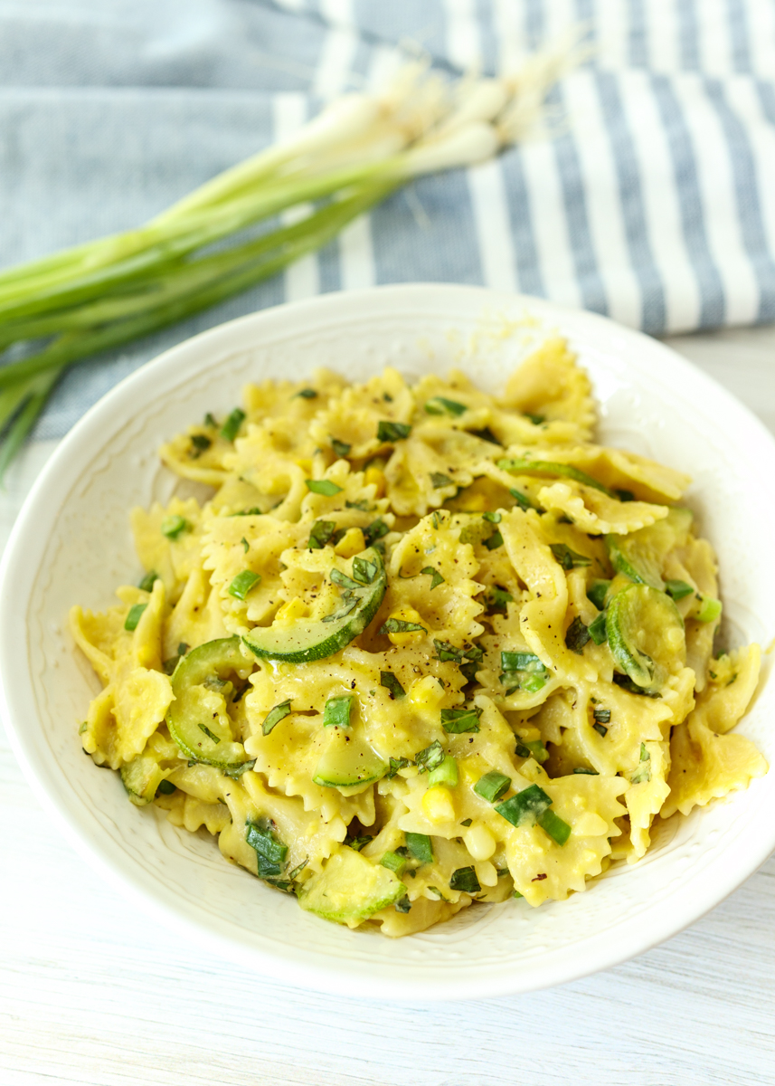 Creamy Corn Pasta with Basil  |  Lemon & Mocha