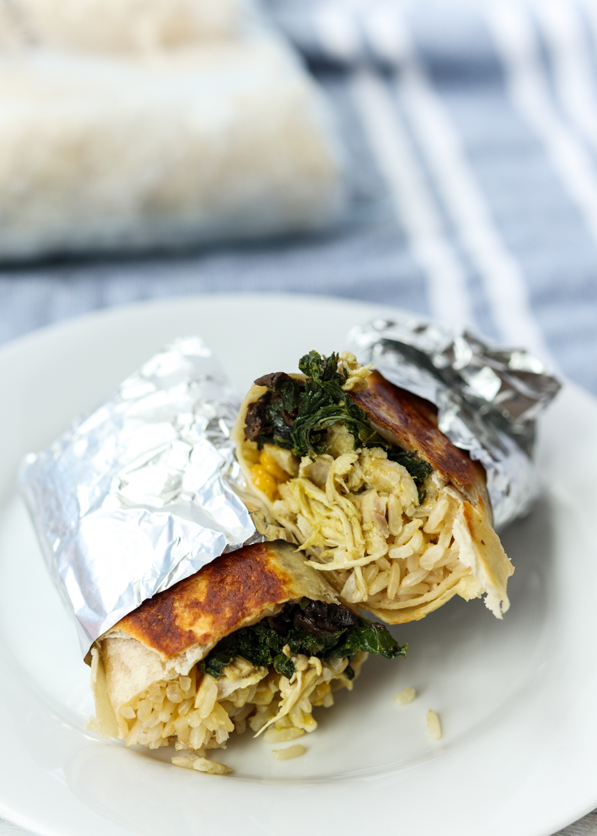 Freezer Burritos: Chicken Verde, Mushroom, Kale and Brown Rice Burritos