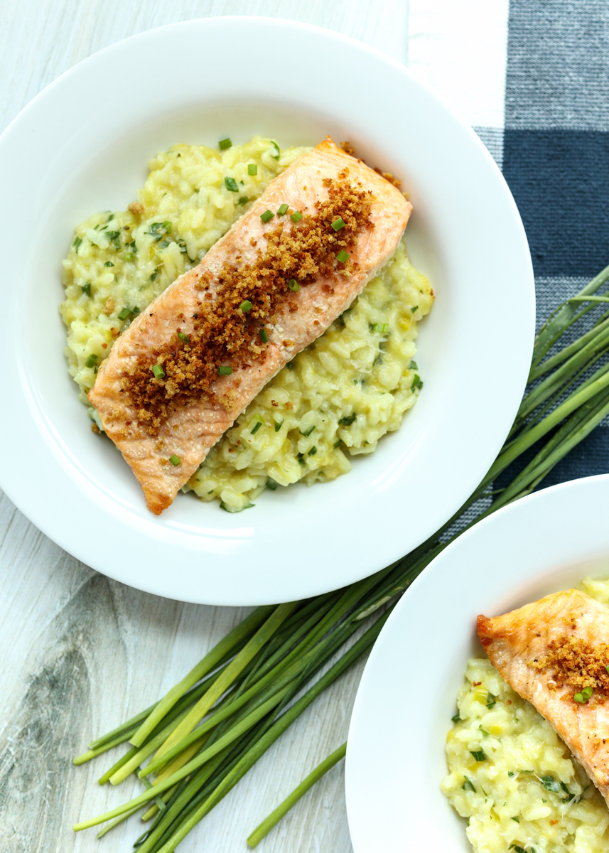 Lemon Herb Risotto with Salmon and Crispy Panko  |  Lemon & Mocha