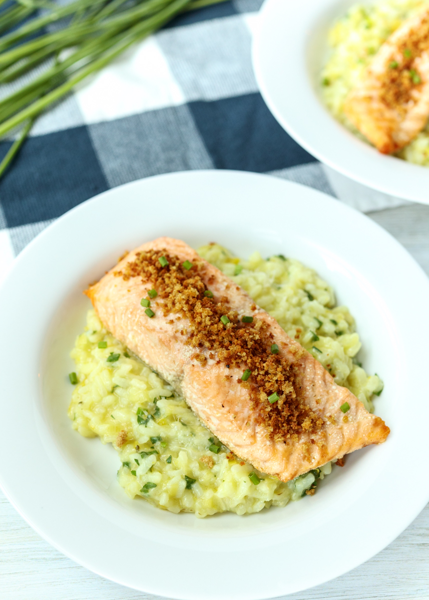 Lemon Herb Risotto with Salmon and Crispy Panko  |  Lemon & Mocha