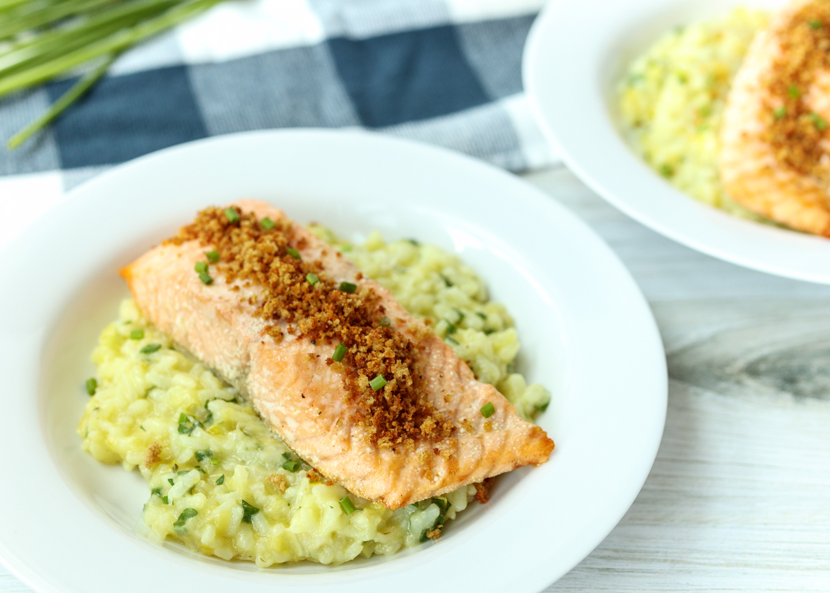 Lemon Herb Risotto with Salmon and Crispy Panko  |  Lemon & Mocha