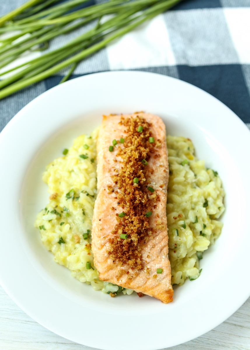 Lemon Herb Risotto with Salmon and Crispy Panko