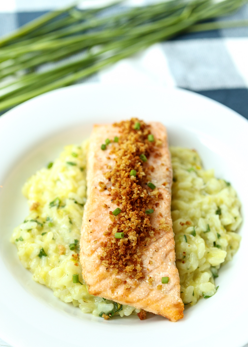 Lemon Herb Risotto with Salmon and Crispy Panko  |  Lemon & Mocha