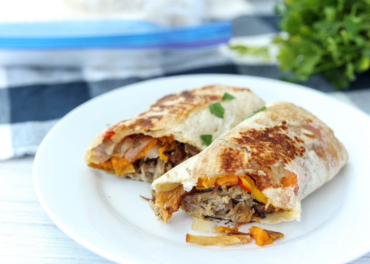 Freezer Burritos #2: Slow Cooker Pork and Roasted Sweet Potato Freezer Burritos