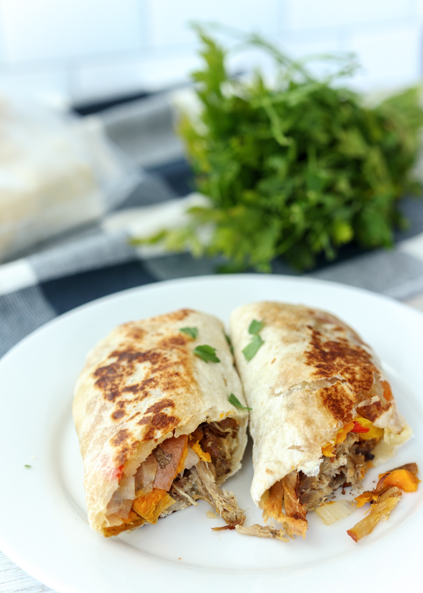 Freezer Burritos #2: Slow Cooker Pork and Roasted Sweet Potato Freezer Burritos