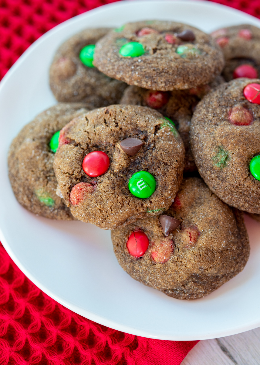 Soft Gingerbread M&M Cookies