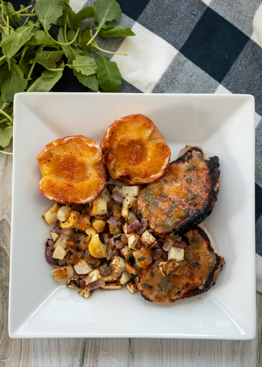 Pork Chops with Baked Apples, Parsnips and Turnips  |  Lemon & Mocha