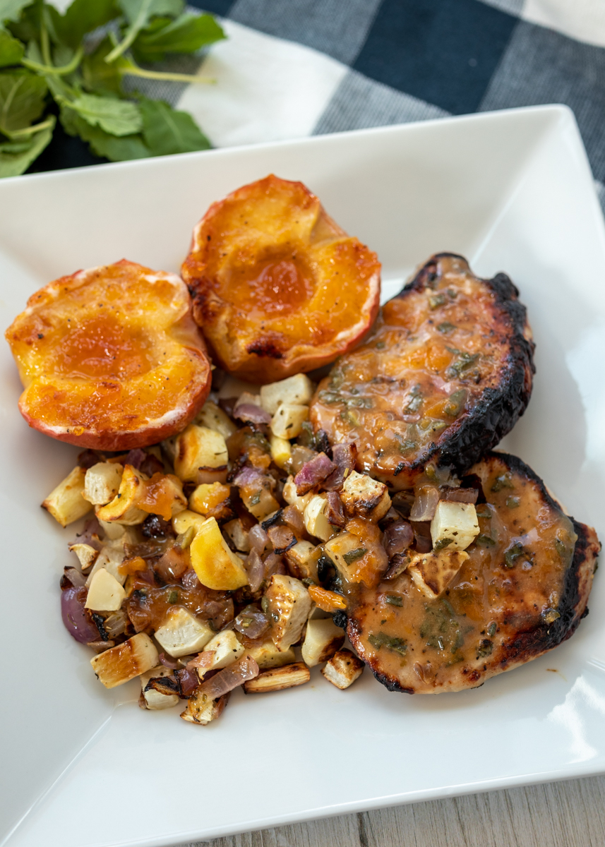 Pork Chops with Baked Apples, Parsnips and Turnips
