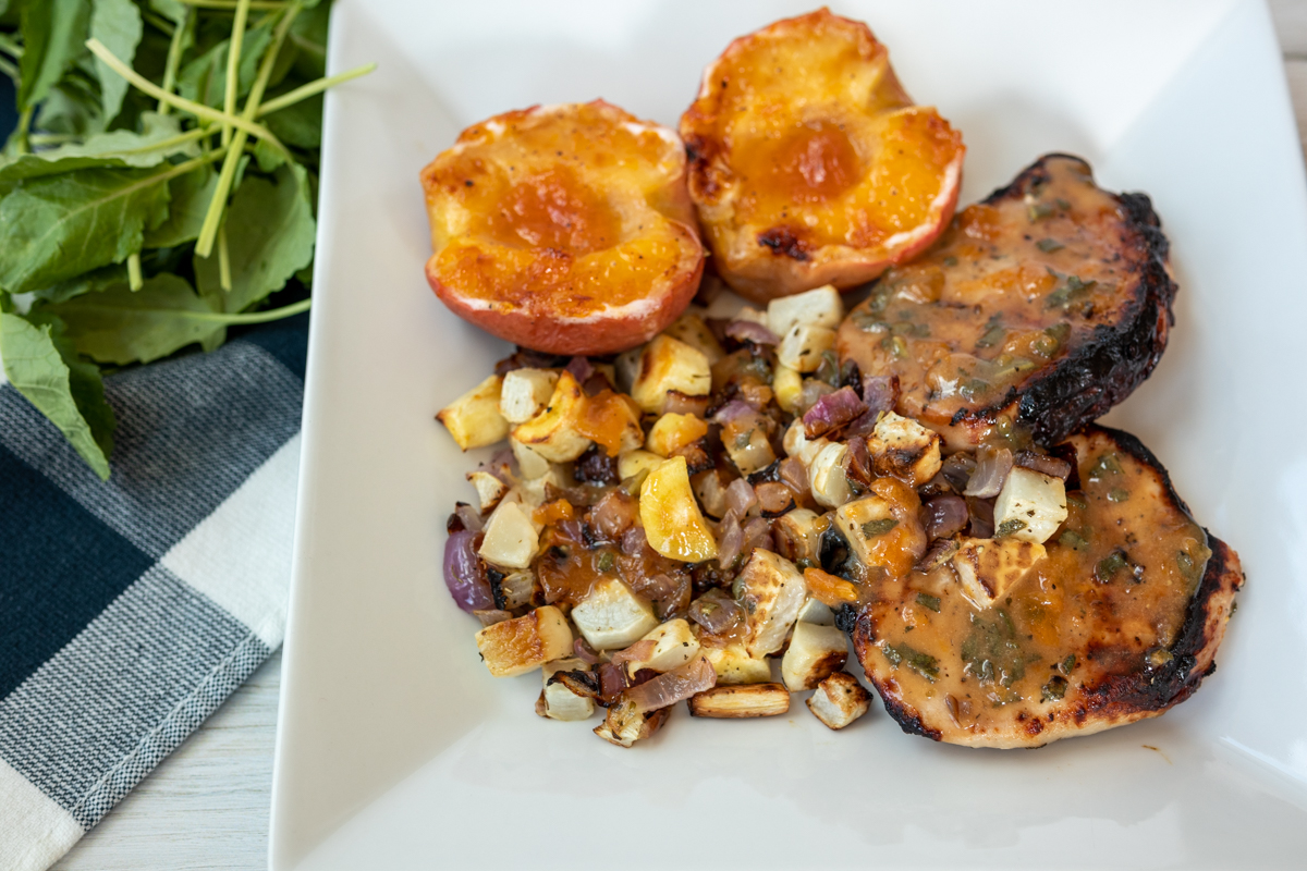 Pork Chops with Baked Apples, Parsnips and Turnips  |  Lemon & Mocha