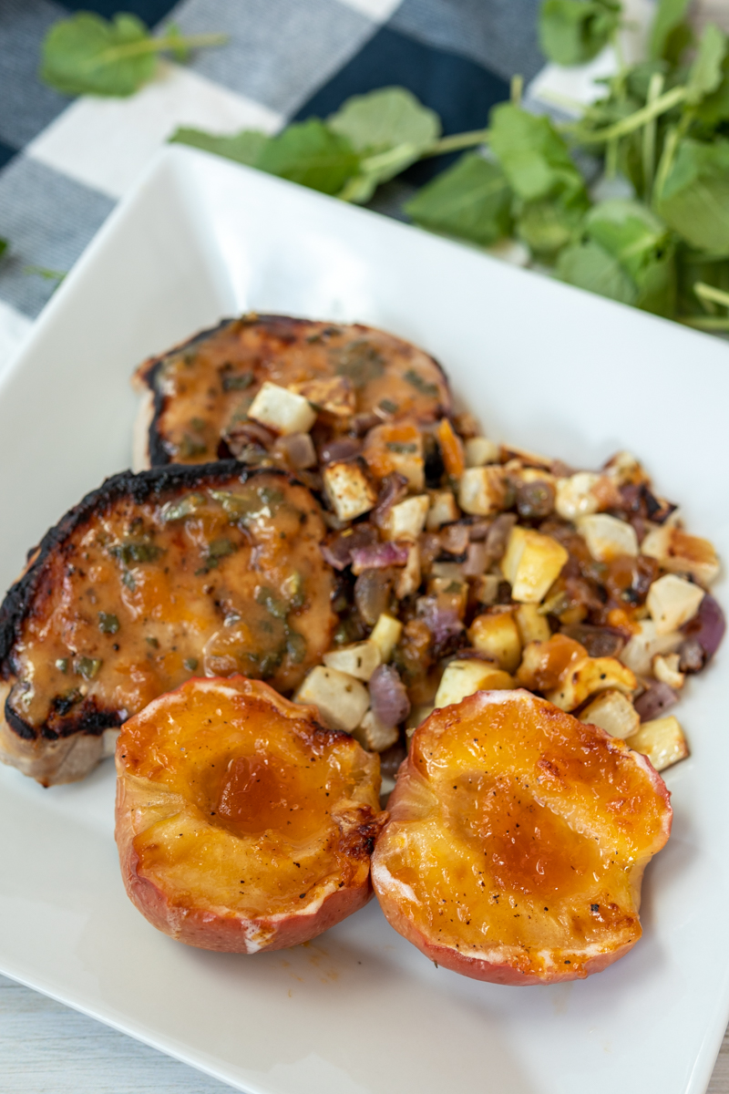 Pork Chops with Baked Apples, Parsnips and Turnips  |  Lemon & Mocha