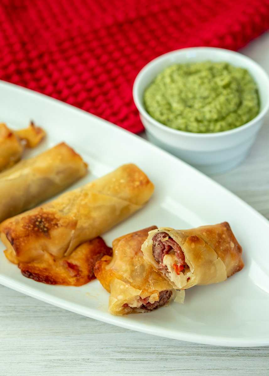 Cheesy Baked Prosciutto and Salami Egg Rolls