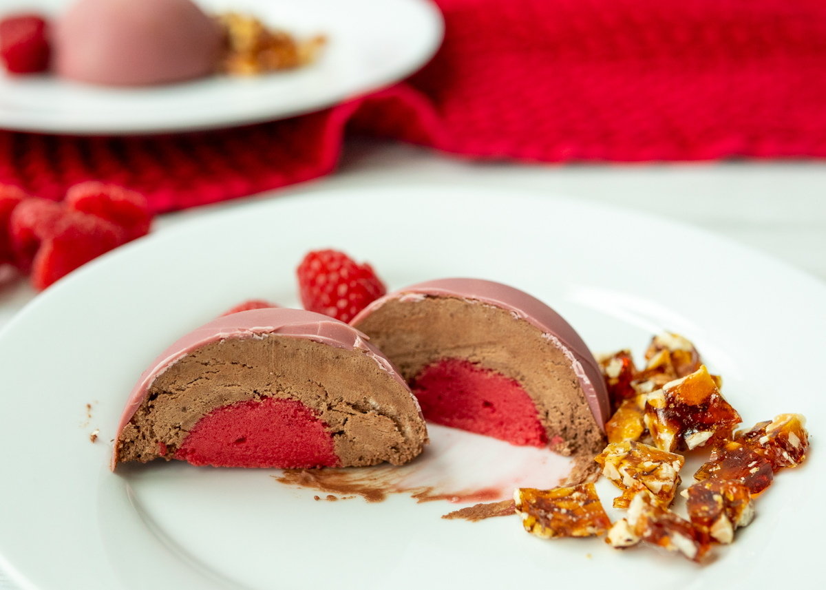 Raspberry Sorbet and Frozen Chocolate Mousse Domes  |  Lemon & Mocha