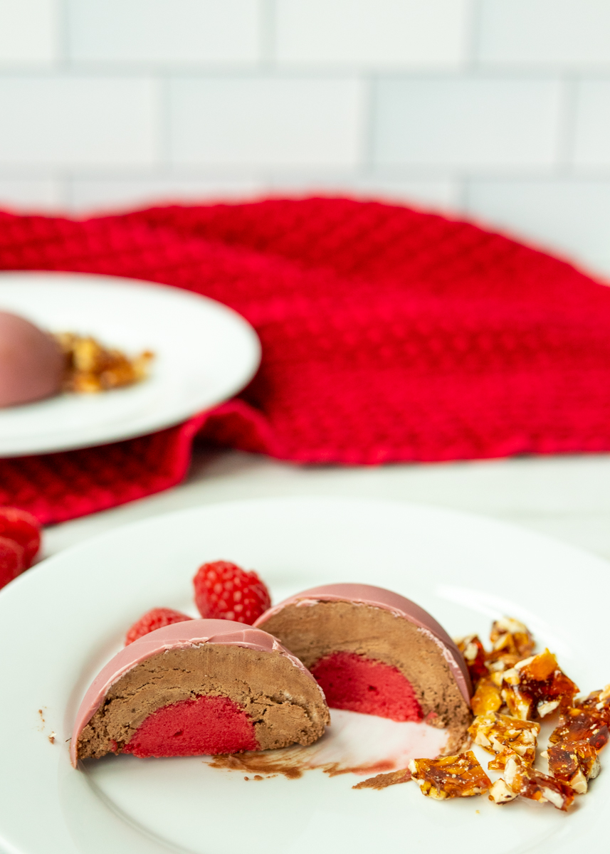 Raspberry Sorbet and Frozen Chocolate Mousse Domes  |  Lemon & Mocha