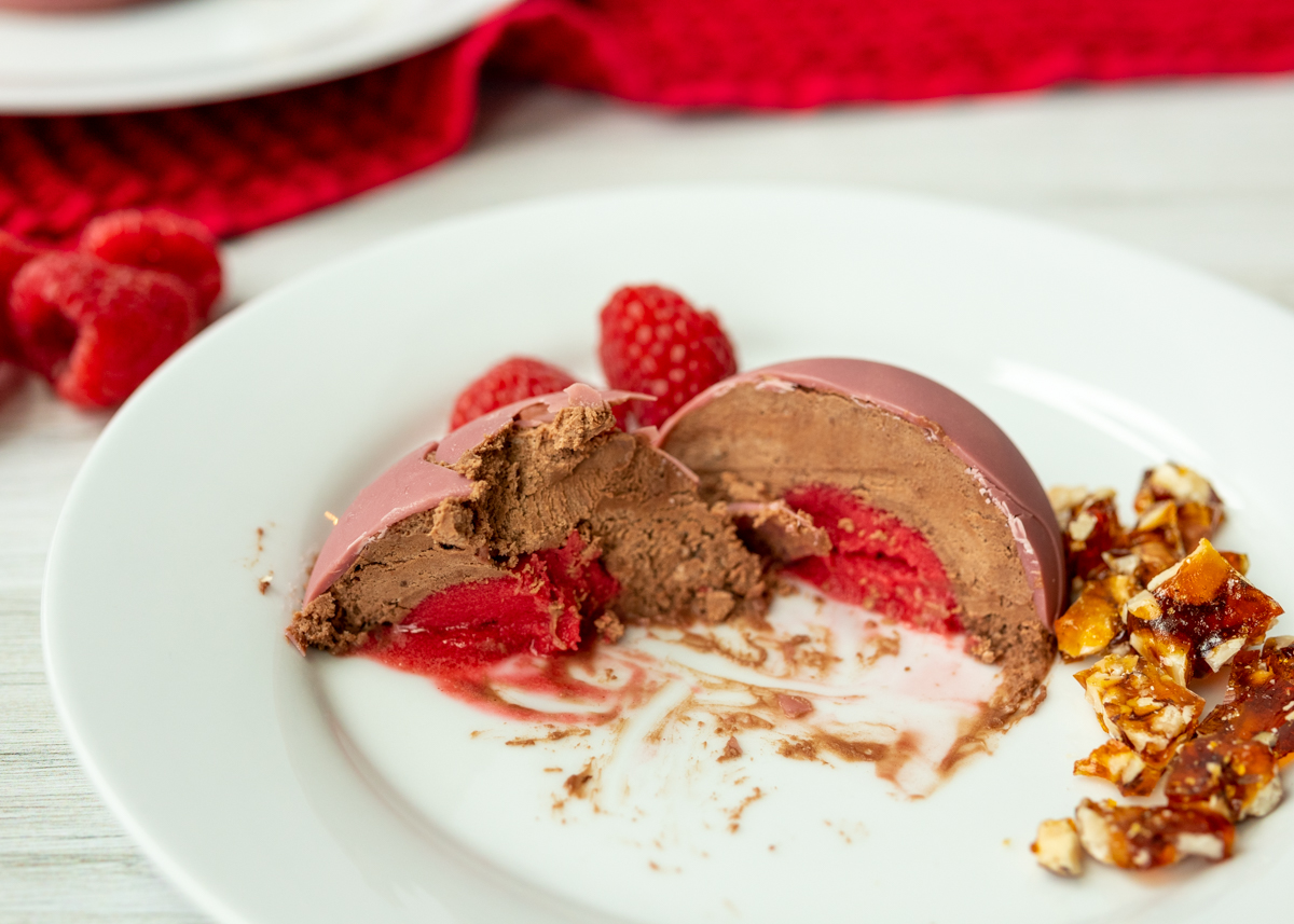 Raspberry Sorbet and Frozen Chocolate Mousse Domes  |  Lemon & Mocha