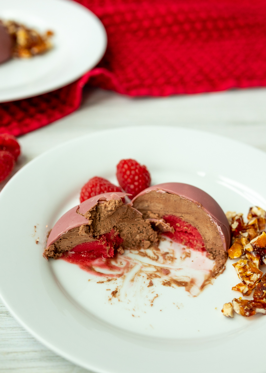 Raspberry Sorbet and Frozen Chocolate Mousse Domes